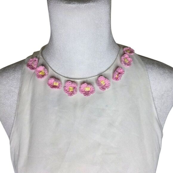 Chandelier Sleeveless Sheer Embroidered Flower Neckline Top Womens Size M White - Picture 2 of 10